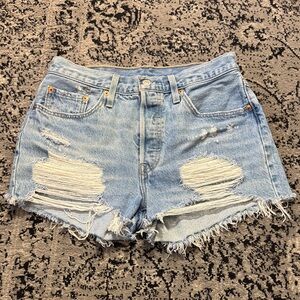 Distressed Light Blue Denim Shorts